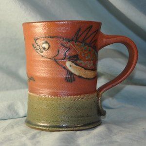 14 oz mug Front Ave Pottery fish stoneware custom discontinued (w1550)